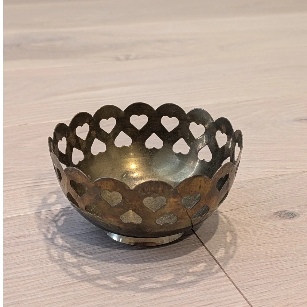 Vintage Silverplate Heart Cutout Pedestal Bowl | Romantic Cottage Decor